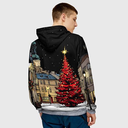 Мужская толстовка Красная новогодняя елка / 3D-Меланж – фото 4