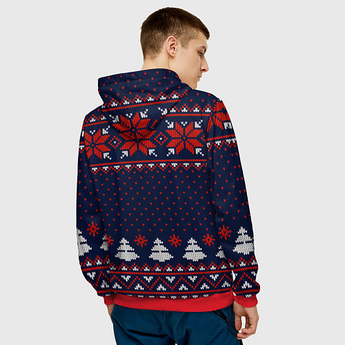 Мужская толстовка Новогодний вязаный узор / 3D-Красный – фото 4