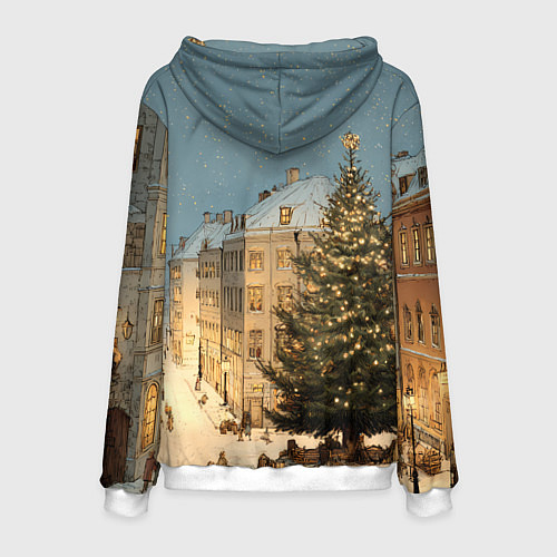Мужская толстовка Елка во дворе города / 3D-Белый – фото 2