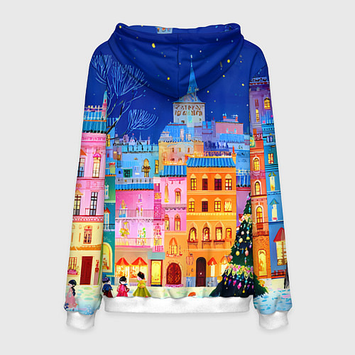Мужская толстовка Разноцветные новогодние домики / 3D-Белый – фото 2