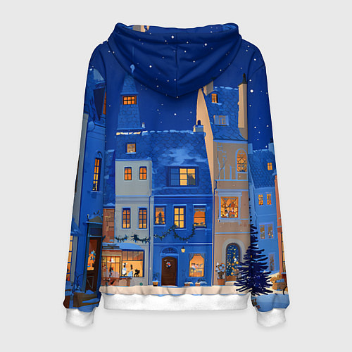 Мужская толстовка Синяя новогодняя елочка во дворе / 3D-Белый – фото 2