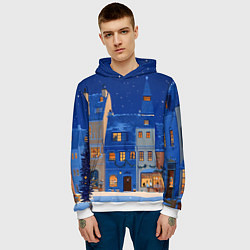 Толстовка-худи мужская Синяя новогодняя елочка во дворе, цвет: 3D-белый — фото 2