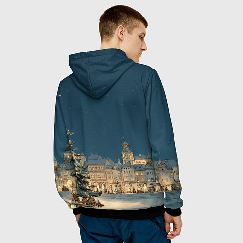 Мужская толстовка Новогодняя атмосфера в городе / 3D-Черный – фото 4