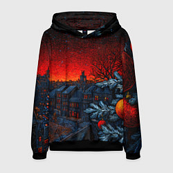 Толстовка-худи мужская Новый год в ночном городе, цвет: 3D-черный