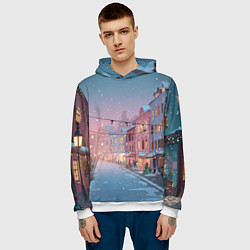 Толстовка-худи мужская Новогодняя улица, цвет: 3D-белый — фото 2