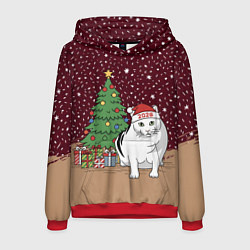 Толстовка-худи мужская Кот Бендер и ёлка, цвет: 3D-красный