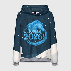 Толстовка-худи мужская С Новым 2026 снежная надпись, цвет: 3D-меланж