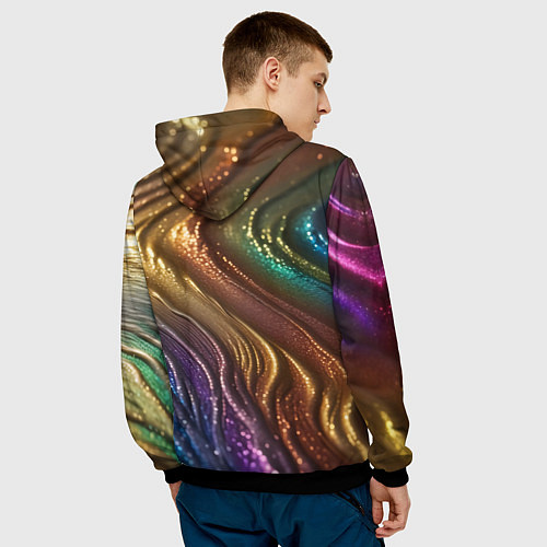 Мужская толстовка Сморщенные складочки жидкости / 3D-Черный – фото 4