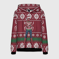 Толстовка-худи мужская Человек паук в вязаном свитере - новый год, цвет: 3D-черный