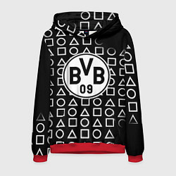 Толстовка-худи мужская Borussia геометрия черно белая, цвет: 3D-красный