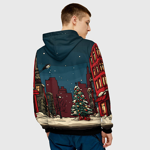 Мужская толстовка Лошадка в новогодней гирлянде / 3D-Черный – фото 4