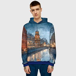 Толстовка-худи мужская Санкт-Петербург зимний город, цвет: 3D-синий — фото 2