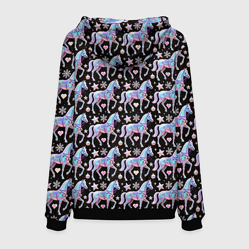 Мужская толстовка Новогодние лошади y2k / 3D-Черный – фото 2