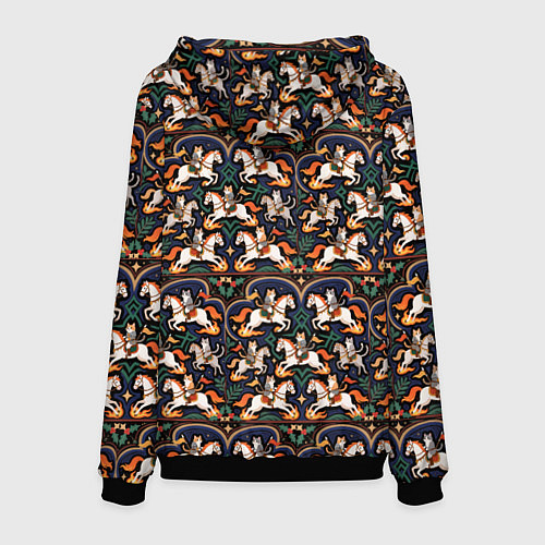 Мужская толстовка Новогодние коты всадники на лошади / 3D-Черный – фото 2