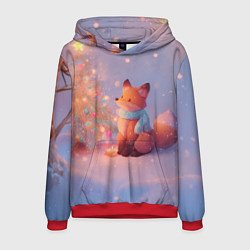 Толстовка-худи мужская Лисичка Новый год, цвет: 3D-красный