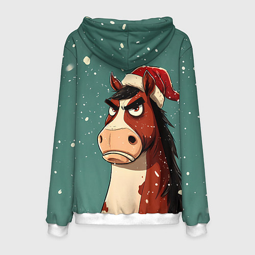 Мужская толстовка Новогодняя лошадь на фоне снегопада / 3D-Белый – фото 2