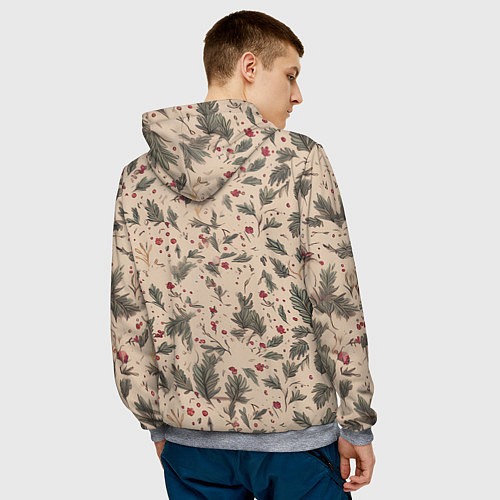 Мужская толстовка Новогодняя лошадка на фоне елочных веток / 3D-Меланж – фото 4