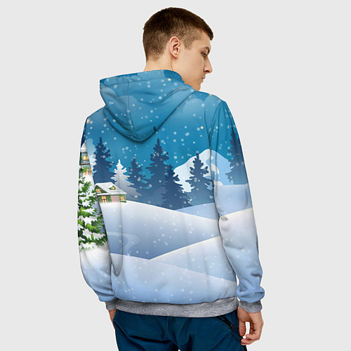 Мужская толстовка Лошадка везет на санках тазик оливье / 3D-Меланж – фото 4