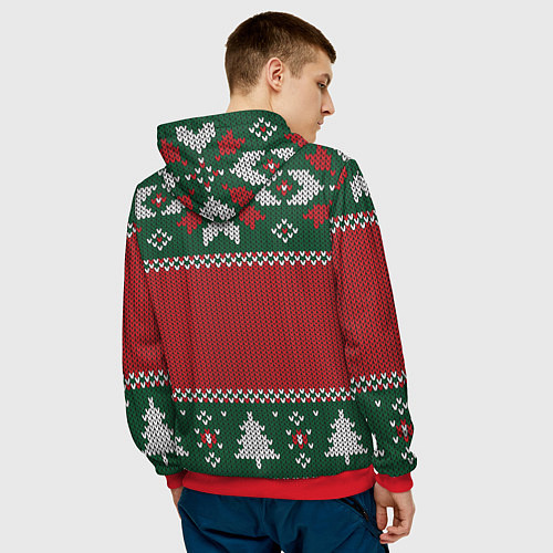 Мужская толстовка Новогодний узор вязаный / 3D-Красный – фото 4