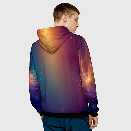 Мужская толстовка Игривый кот в неоновых всполохах / 3D-Черный – фото 4