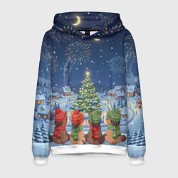 Толстовка-худи мужская Лошадки в новогоднюю ночь, цвет: 3D-белый