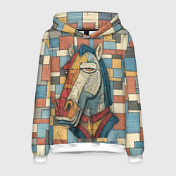 Толстовка-худи мужская Конь и квадраты, цвет: 3D-белый