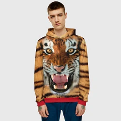 Толстовка-худи мужская Взгляд тигра, цвет: 3D-красный — фото 2
