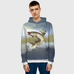 Толстовка-худи мужская Дерзская щука, цвет: 3D-белый — фото 2