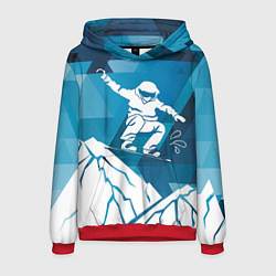 Толстовка-худи мужская Горы и сноубордист, цвет: 3D-красный