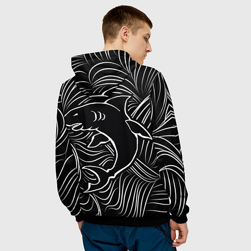 Мужская толстовка Акула в в морской пучине / 3D-Черный – фото 4