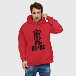 Толстовка оверсайз мужская Keep Calm & Listen AC/DC, цвет: красный — фото 2