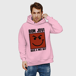 Толстовка оверсайз мужская Bon Jovi: Have a nice day, цвет: светло-розовый — фото 2