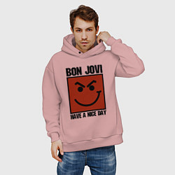 Толстовка оверсайз мужская Bon Jovi: Have a nice day, цвет: пыльно-розовый — фото 2