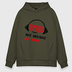 Толстовка оверсайз мужская My music my life, цвет: хаки