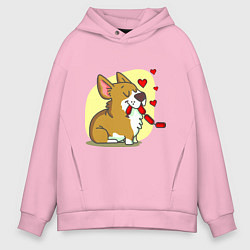 Толстовка оверсайз мужская Влюбленный песик, цвет: светло-розовый
