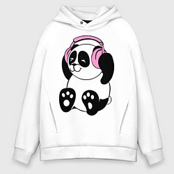 Толстовка оверсайз мужская Panda in headphones панда в наушниках, цвет: белый