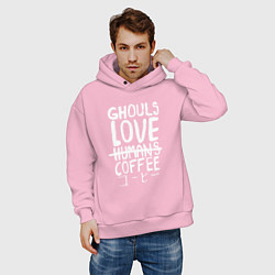 Толстовка оверсайз мужская Ghouls Love Coffee, цвет: светло-розовый — фото 2