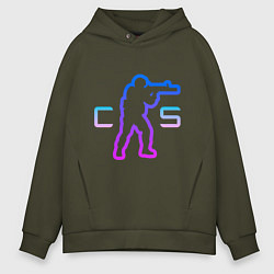 Толстовка оверсайз мужская CS - логотип с бойцом, цвет: хаки