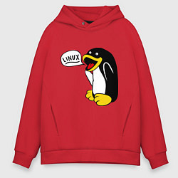 Толстовка оверсайз мужская Пингвин: Linux, цвет: красный