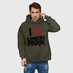 Толстовка оверсайз мужская I love Linkin Park, цвет: хаки — фото 2