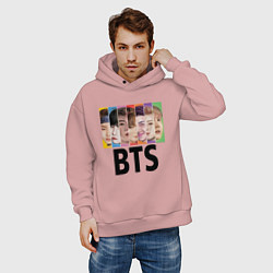 Толстовка оверсайз мужская BTS: Boys Faces, цвет: пыльно-розовый — фото 2