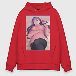 Толстовка оверсайз мужская Ната тян синеволосая, цвет: красный