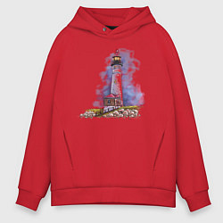 Толстовка оверсайз мужская Crisp Point Lighthouse, цвет: красный