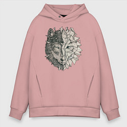 Толстовка оверсайз мужская Geometric Wolf, цвет: пыльно-розовый