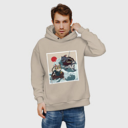 Толстовка оверсайз мужская Битва японских котов Z, цвет: миндальный — фото 2