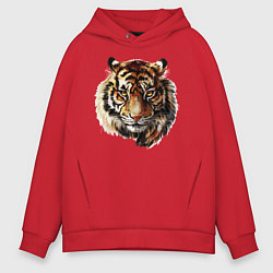 Толстовка оверсайз мужская Тигр Tiger, цвет: красный