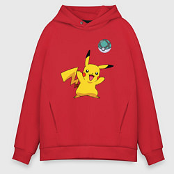 Толстовка оверсайз мужская Pokemon pikachu 1, цвет: красный