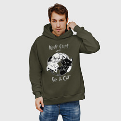 Толстовка оверсайз мужская Просто будь Котом, цвет: хаки — фото 2