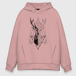 Толстовка оверсайз мужская Polygonal deer, цвет: пыльно-розовый