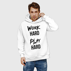 Толстовка оверсайз мужская Work hard Play hard, цвет: белый — фото 2